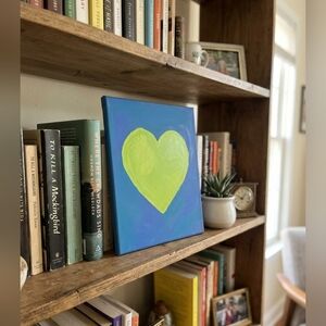 Modern Pop Art Heart Painting | Neon Green & Blue | Hand Painted Signed 8x10